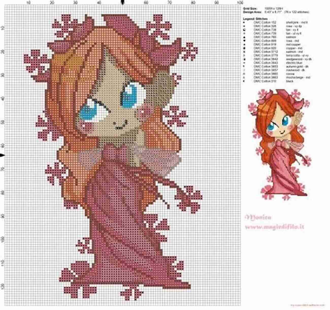 Cross Stitch Pattern Of An Enchanting Princess. Click Here To Explore The Pattern Cross Stitch Patterns Teresa Doll Embroidery Design In Pdf DMC Floss Edition (Cross Stitch Patterns With Dolls)