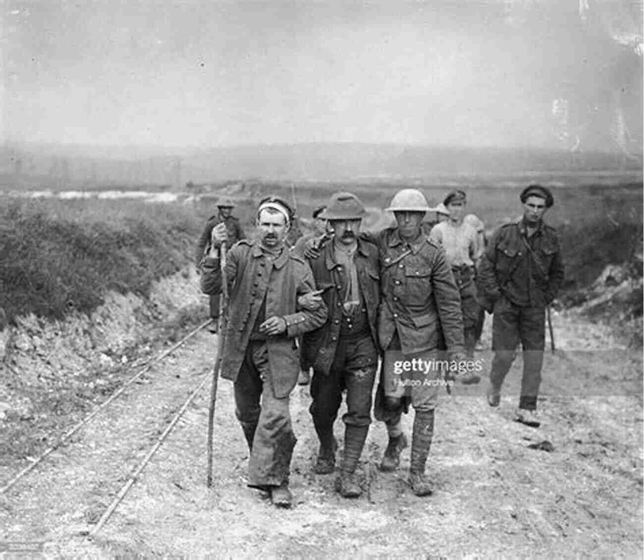 Wounded Soldiers Walking Together After War The Price They Paid: Enduring Wounds Of War